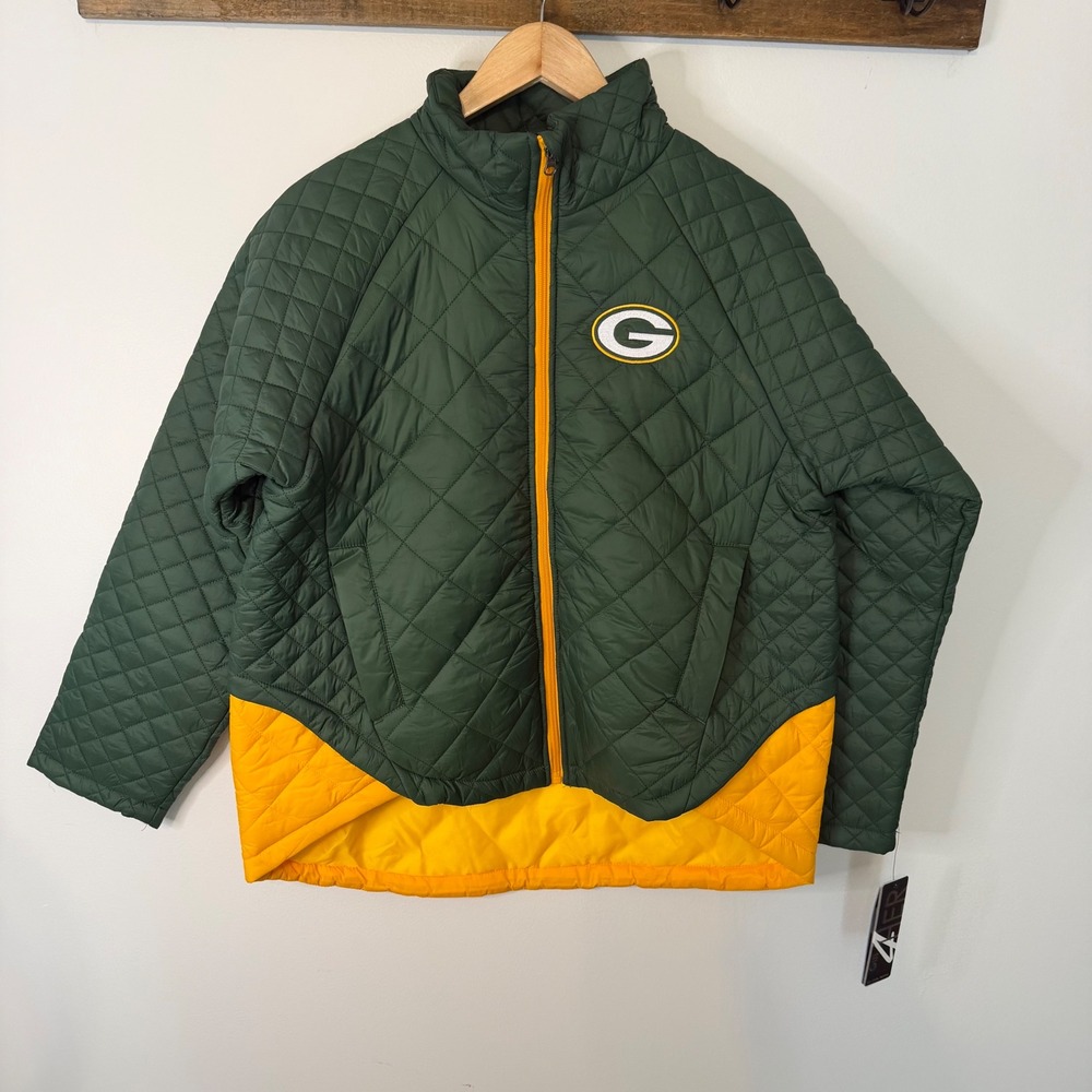 G-III 4Her Green Bay Packers Quilted Jacket Green Gold Full Zip Womens Large